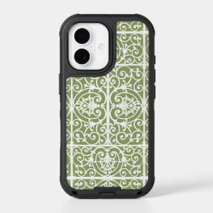 Olive green scrollwork pattern iPhone 17 case