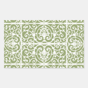 Olive green scrollwork pattern rectangular sticker