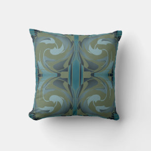 Olive Green Seafoam Gray Floral Symmetrical Design Throw Pillow