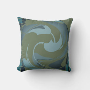 Olive Green Seafoam Gray Swirling Abstract Flower Throw Pillow