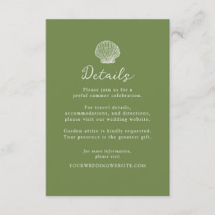 Olive Green Seashell Wedding Details Card