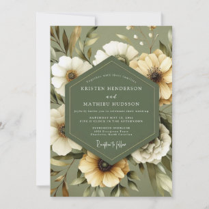 Olive Green Serene Bloom Wedding Invitation