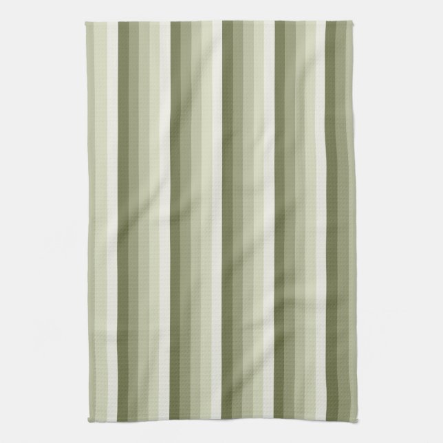 Olive green shadow stripes kitchen towel (Vertical)