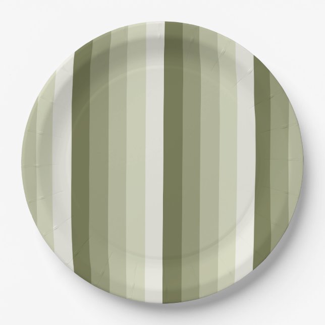 Olive green shadow stripes paper plates (Front)
