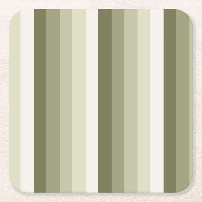Olive green shadow stripes square paper coaster (Front)
