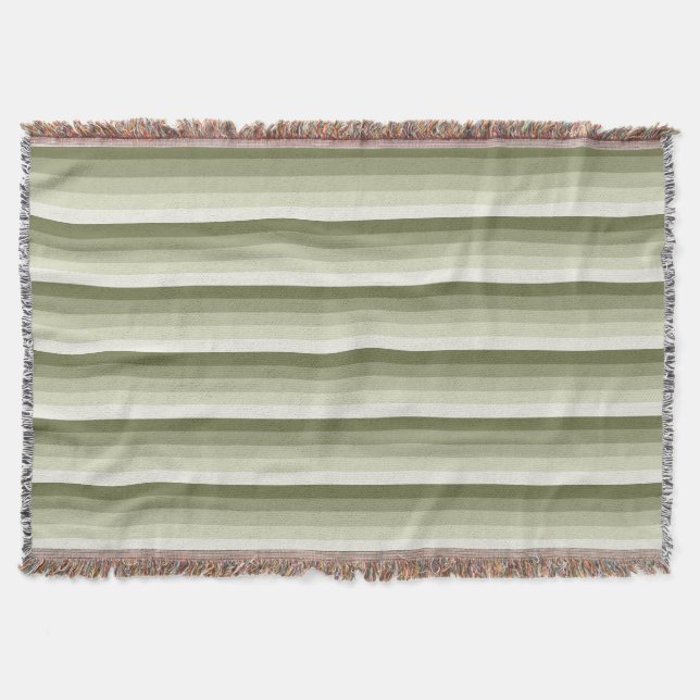 Olive green shadow stripes throw blanket (Front)