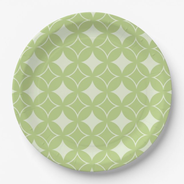 Olive green shippo pattern paper plates (Front)