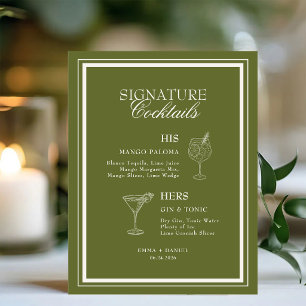 Olive Green Signature Cocktails Wedding Menu