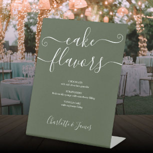 Olive Green Signature Script Cake Flavors Pedestal Sign