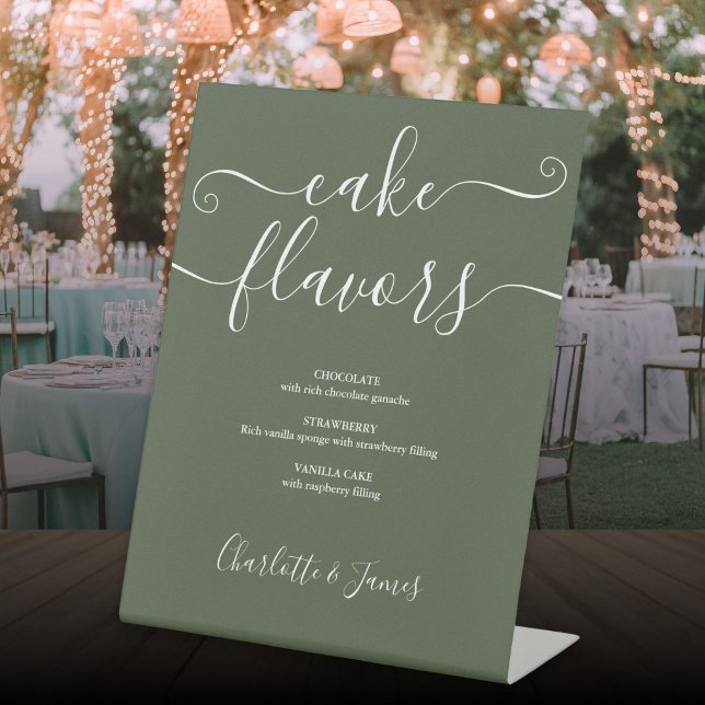 Olive Green Signature Script Cake Flavors Pedestal Sign (Olive Green Signature Script Cake Flavors Pedestal Sign)