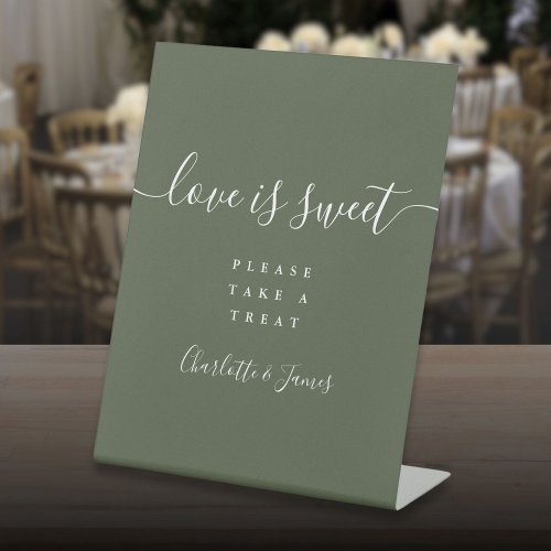 Olive Green Signature Script Love Is Sweet Favor Pedestal Sign