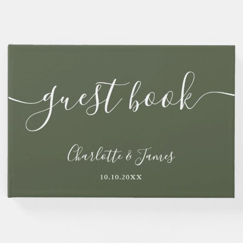 Olive Green Signature Script Wedding Guest Book