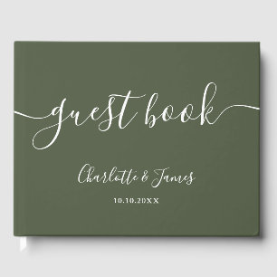 Olive Green Signature Script Wedding Guest Book