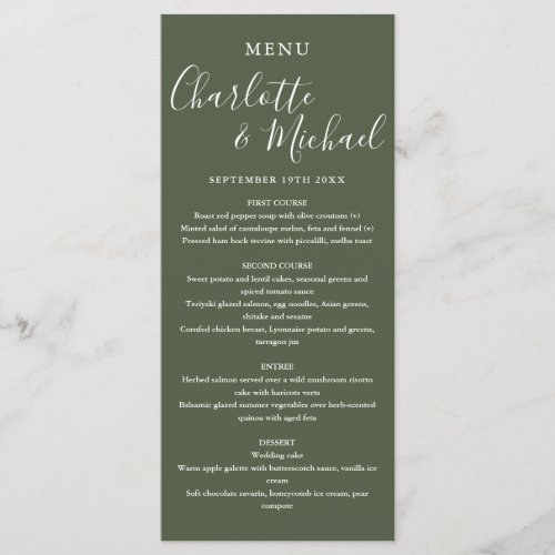 Olive Green Signature Script Wedding Menu