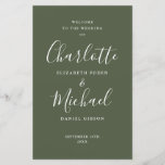 Olive Green Signature Script Wedding Program<br><div class="desc">Olive green signature script wedding program featuring chic modern typography,  this stylish wedding program can be personalised with your special wedding day information. Designed by Thisisnotme©</div>