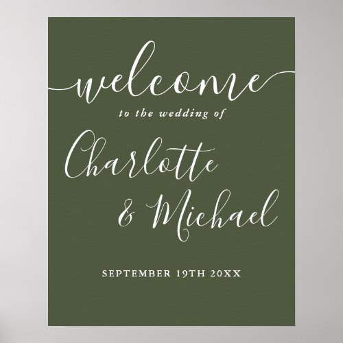 Olive Green Signature Script Wedding Welcome Sign