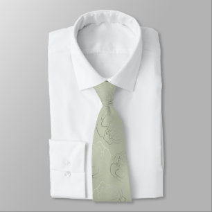 Olive Green Silver Floral Wedding Neck Tie