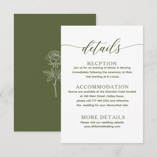 olive green simple elegant classic Enclosure Card