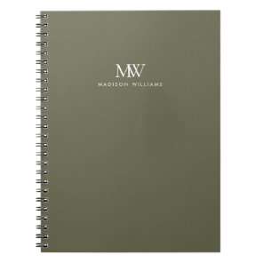 Olive Green Simple Elegant Modern Monogram Notebook