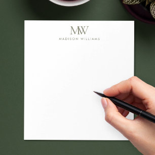 Olive Green Simple Elegant Modern Monogram Notepad