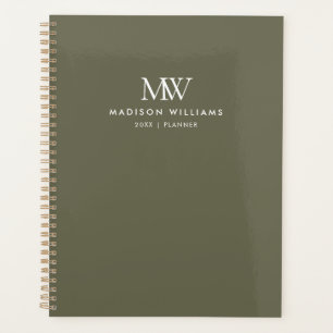 Olive Green Simple Elegant Modern Monogram Planner