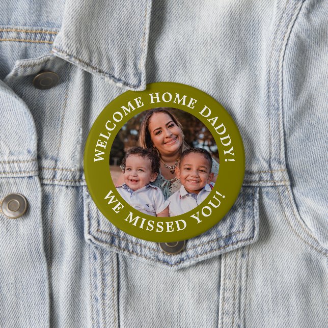 Olive Green Simple Message Arched Text and Photo Button (In Situ)