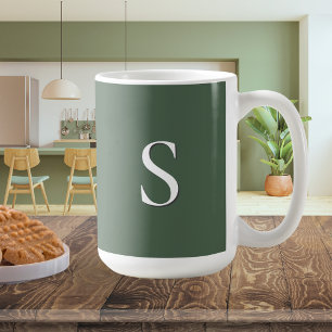 Olive Green Simple Modern Minimalist Monogrammed Coffee Mug
