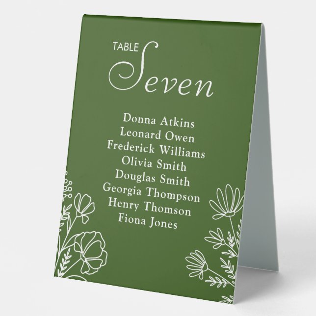 Olive green simple table tent numbers sign (Front)