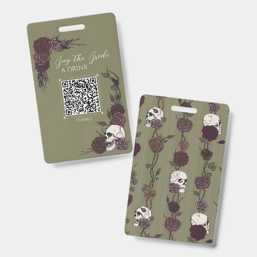 Olive Green Skull Buy Bride Drink QR Badge