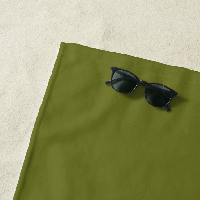 Olive Green Solid Color Beach Towel (In Situ)