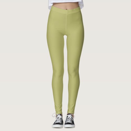 Olive Green Solid Color Leggings