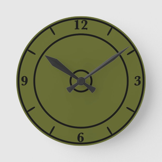 Olive Green Solid Color Round Clock (Front)