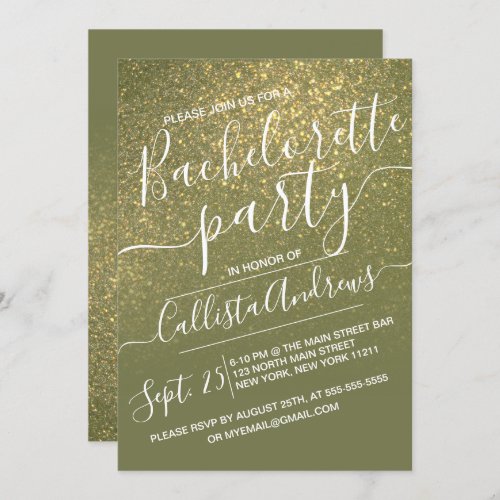 Olive Green Sparkly Glitter Ombre Bachelorette Invitation