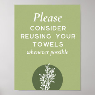Olive Green Sprig Conserve Energy Encouragement Poster