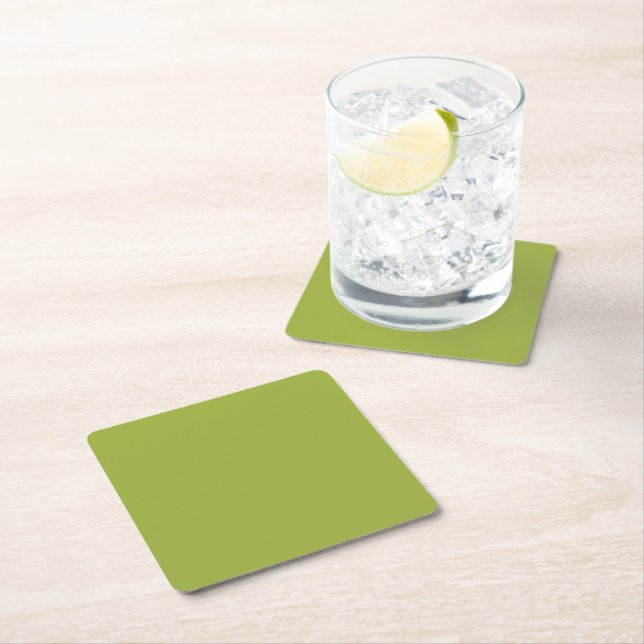 Olive Green Square Paper Coaster (Insitu)