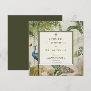 Olive Green Square Tropical Peacock Palm Save The Date