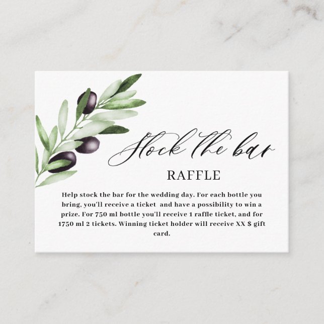 Olive  Green Stock the bar Bridal Shower  Enclosure Card (Front)