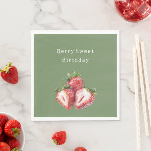 Olive Green Strawberries Berry Sweet Birthday Napkins