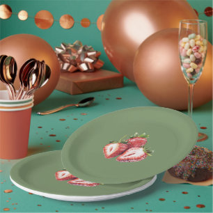 Olive Green Strawberries Berry Sweet Birthday Paper Plates