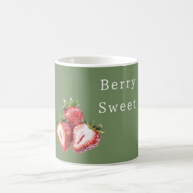 Olive Green Strawberries Berry Sweet Coffee Mug (Center)
