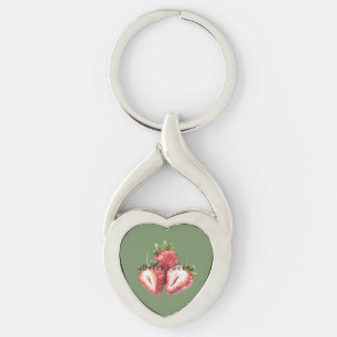 Olive Green Strawberries Berry Sweet Keychain