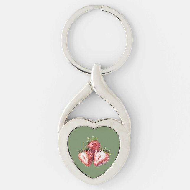 Olive Green Strawberries Berry Sweet   Keychain (Front)