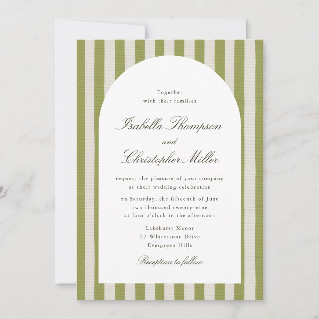 Olive Green Stripe Classic Wedding Invitation (Front)