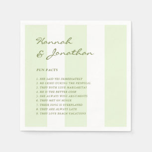 Olive Green Stripe FUN FACTS Wedding Napkins