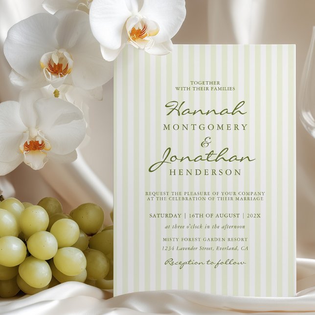 Olive Green Stripe Wedding Invitation (Creator Uploaded)