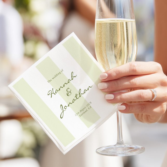Olive Green Stripe Wedding Napkins (Creator Uploaded)