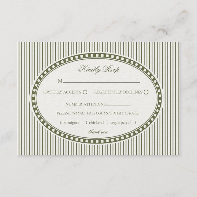 Olive Green Striped Harlequin Pattern Wedding RSVP Enclosure Card (Front)