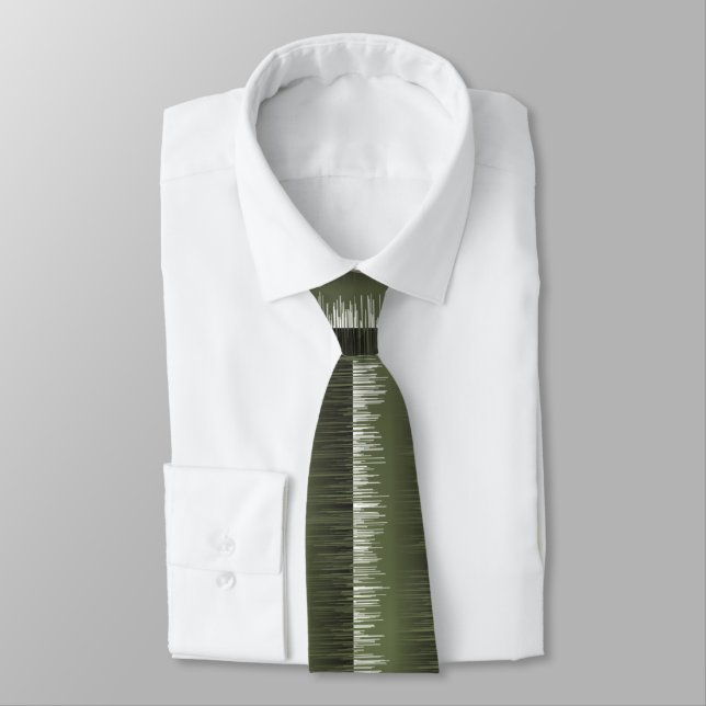Olive green striped pattern modern wet paint neck tie (Tied)