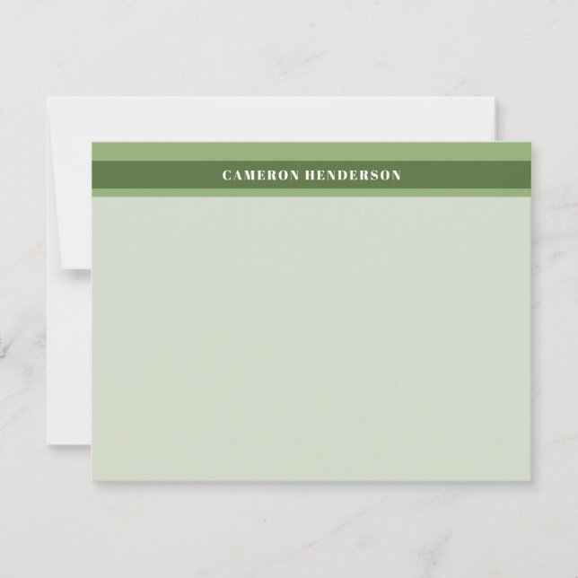 Olive Green Stripes Add Your Name Note Card (Front)
