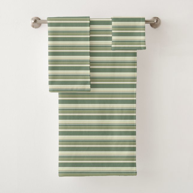 Olive green stripes bath towel set (Insitu)